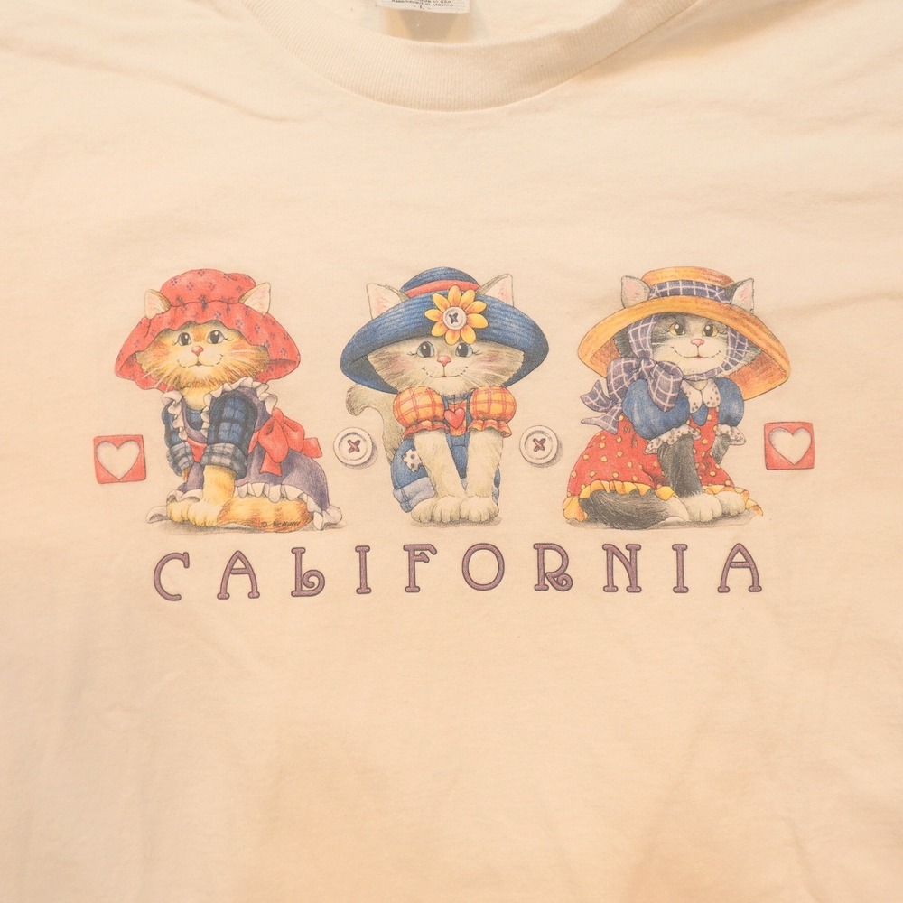 Vintage 90s California Cat T-shirt Men's Large Tour Champ Activewear White Tee